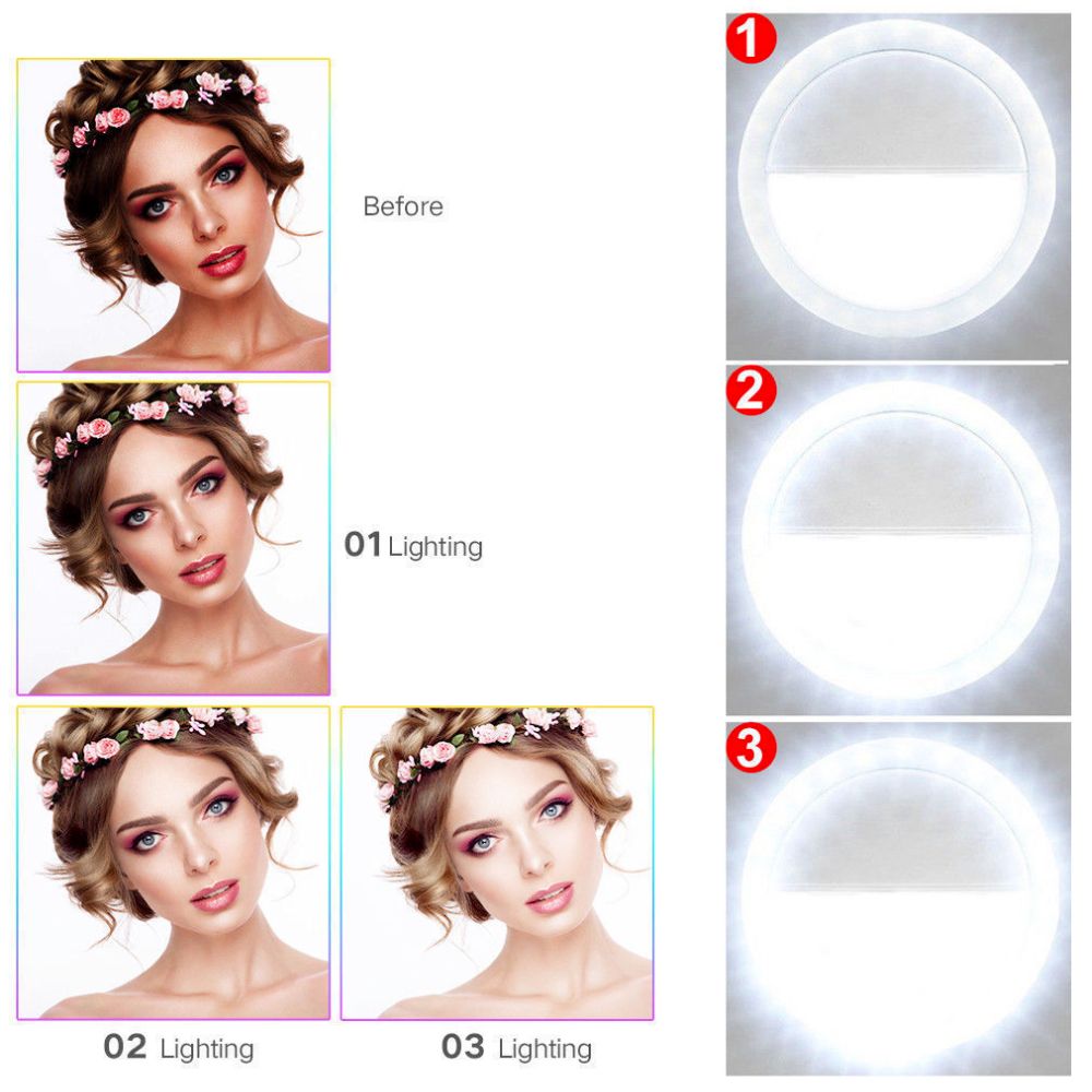 Ring Light Selfie Clip – Lumière LED 3 Modes pour Smartphone
